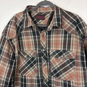 Five Brothers Shirt Jacket Mens XLT Brown Plaid Quilted Flannel Lined Snap